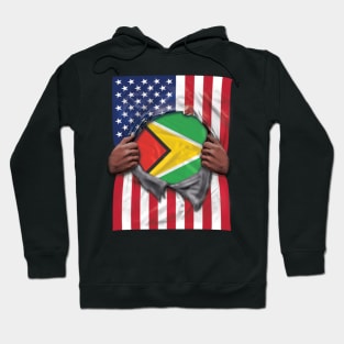 Guyana Flag American Flag Ripped - Gift for Guyanese From Guyana Hoodie